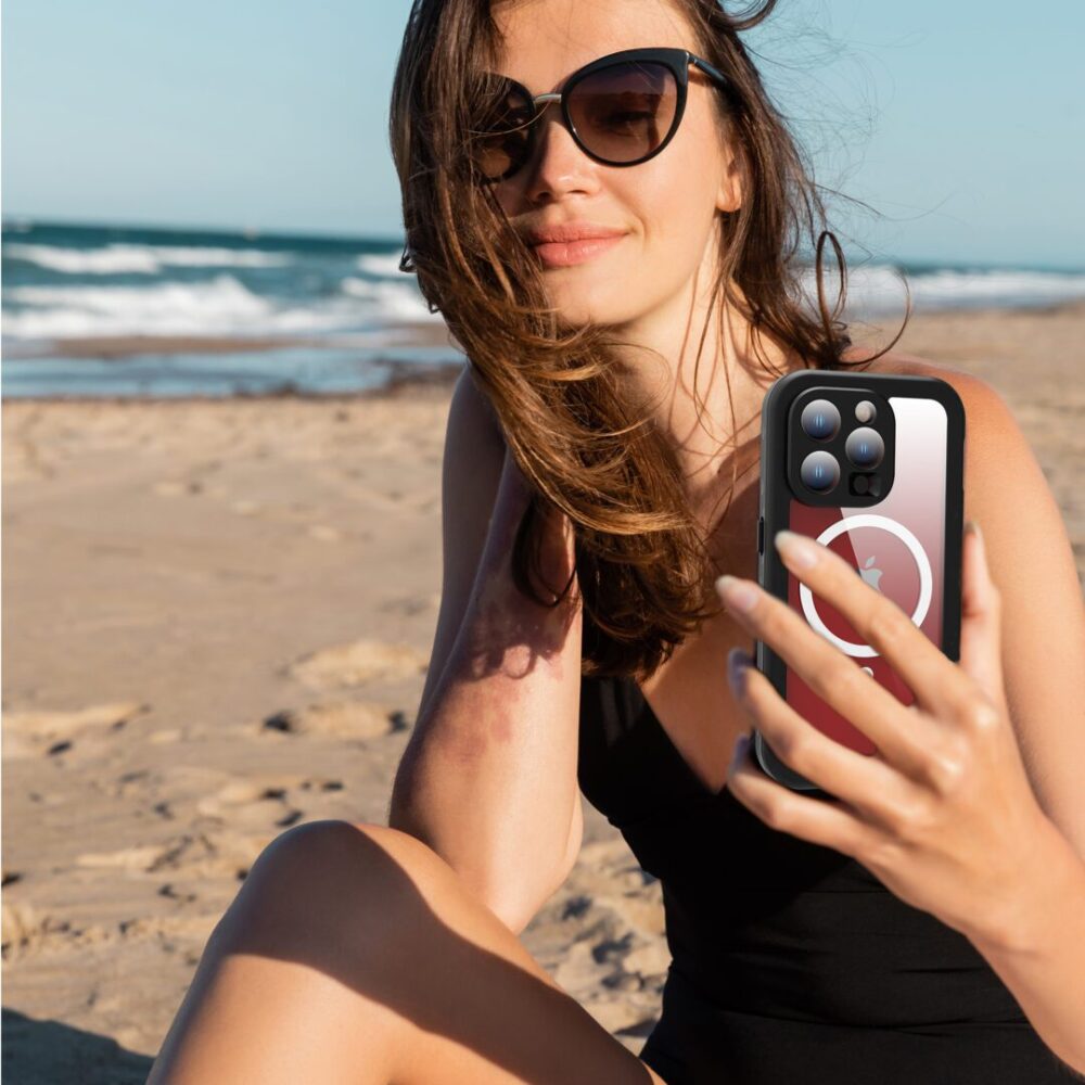 A Woman Capturing Photo With iPhone 15 Pro IP68 Waterproof Rugged Phone Case