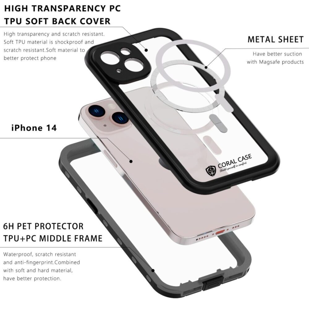 iPhone 14 (6.1″) IP68 Waterproof Rugged Phone Case Exploded View