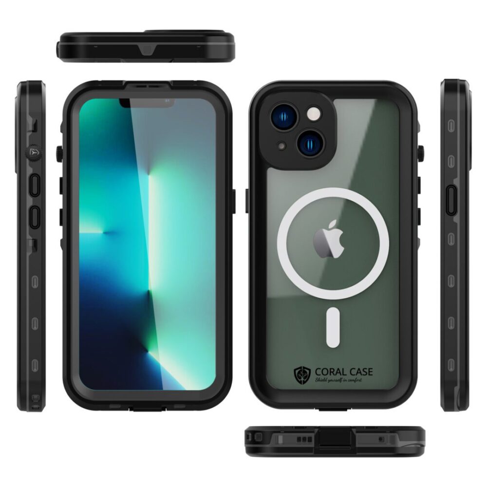 iPhone 14 Plus IP68 Waterproof Rugged Phone Case Left Right Front And Rear View