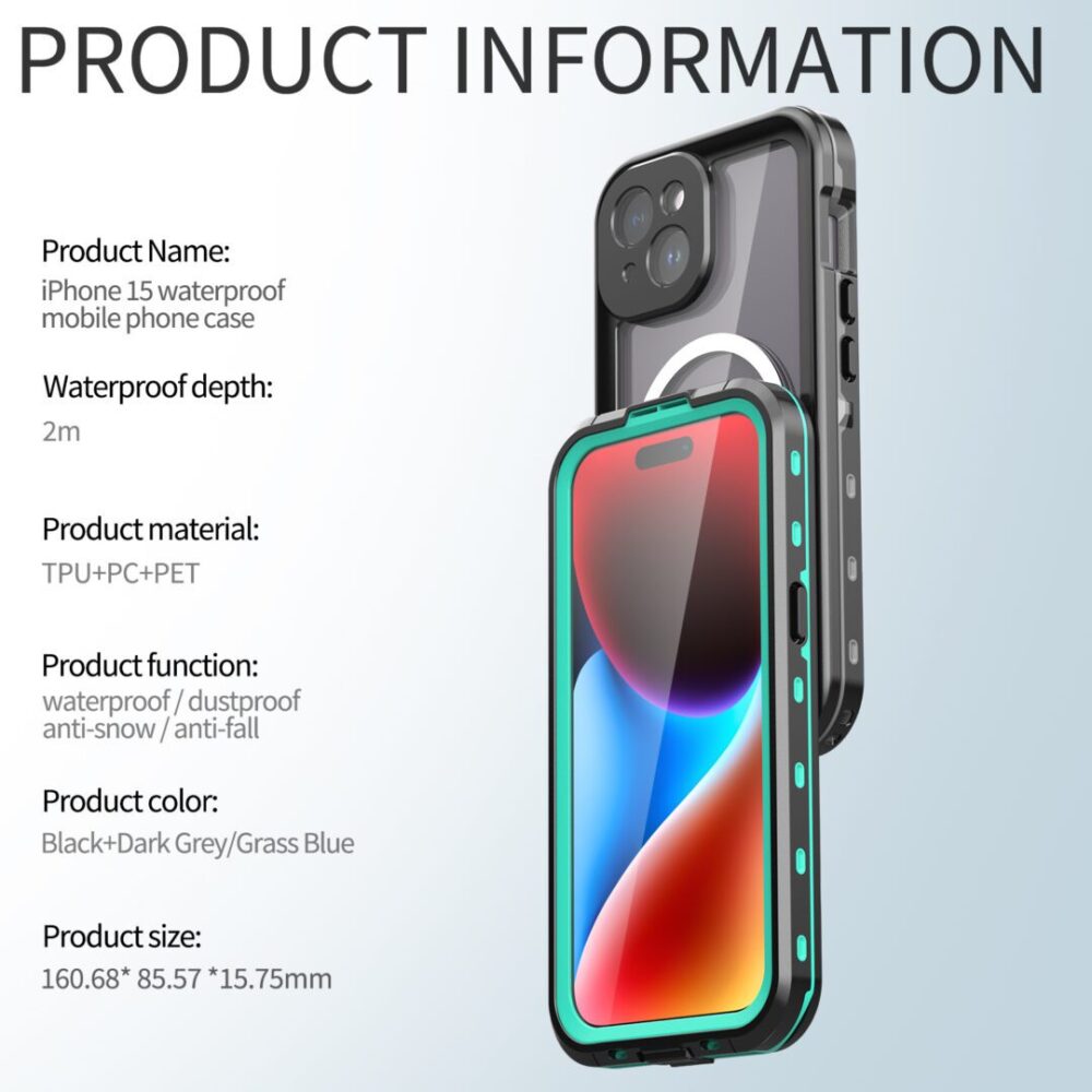 iPhone 15 (6.1-inch) IP68 Waterproof Rugged Phone Case Detail Information