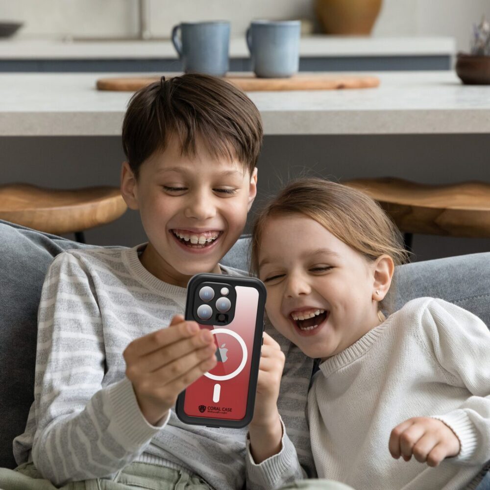 Two Kids With iPhone 15 Pro IP68 Waterproof Rugged Phone Case