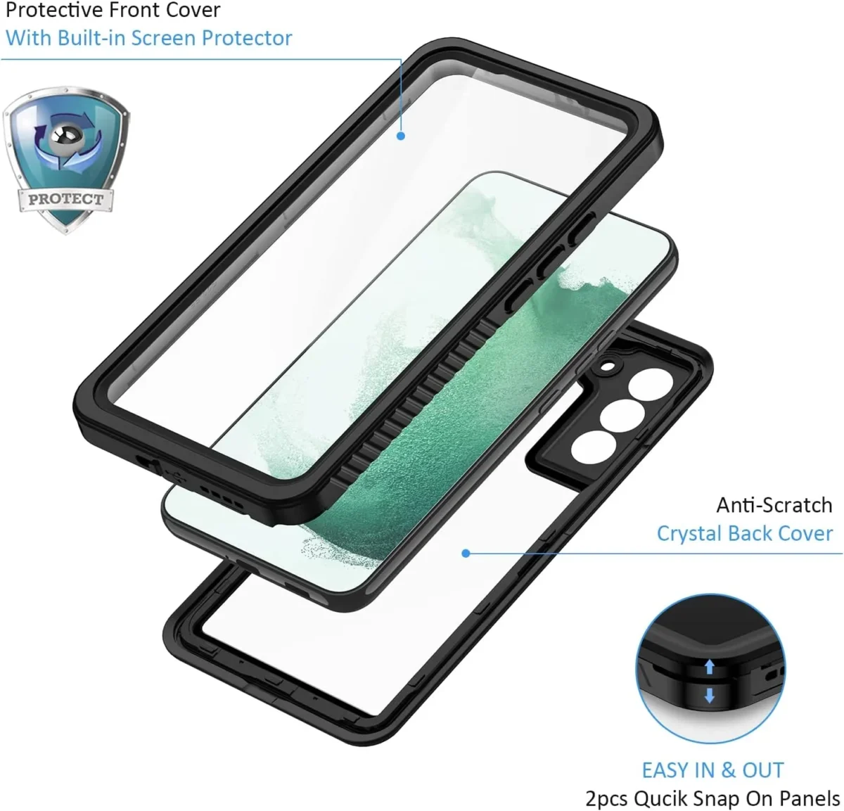 Samsung S22 Plus IP68 Waterproof Phone Case With Protective Front Cover And Anti Scratch Back Cover