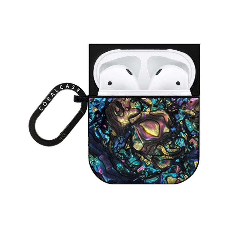 Abalone Shell Dropproof AirPods 1st & 2nd Case with Carabiner Clip - open view